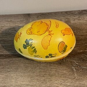 Vintage German Paper Mache Egg Candy Container Yellow Easter Early-Mid 20th Cent